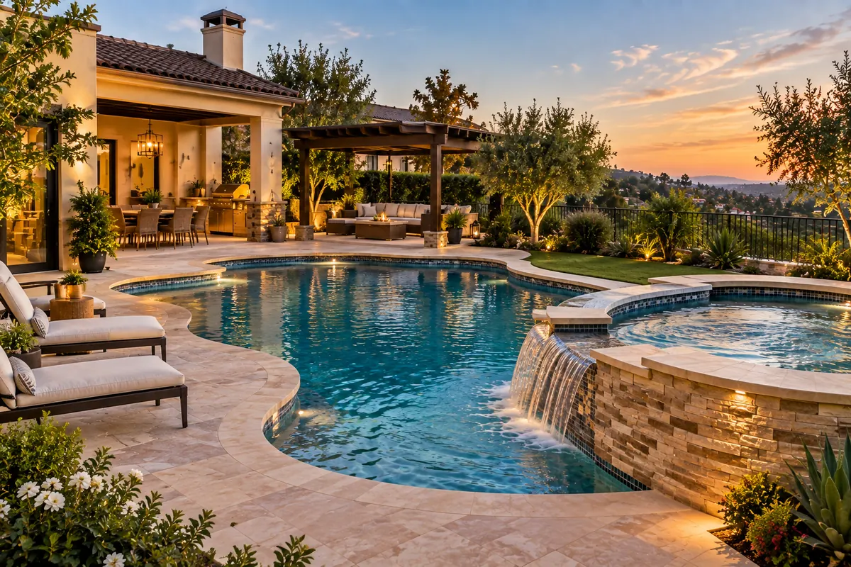 Custom attached pool spa at a home