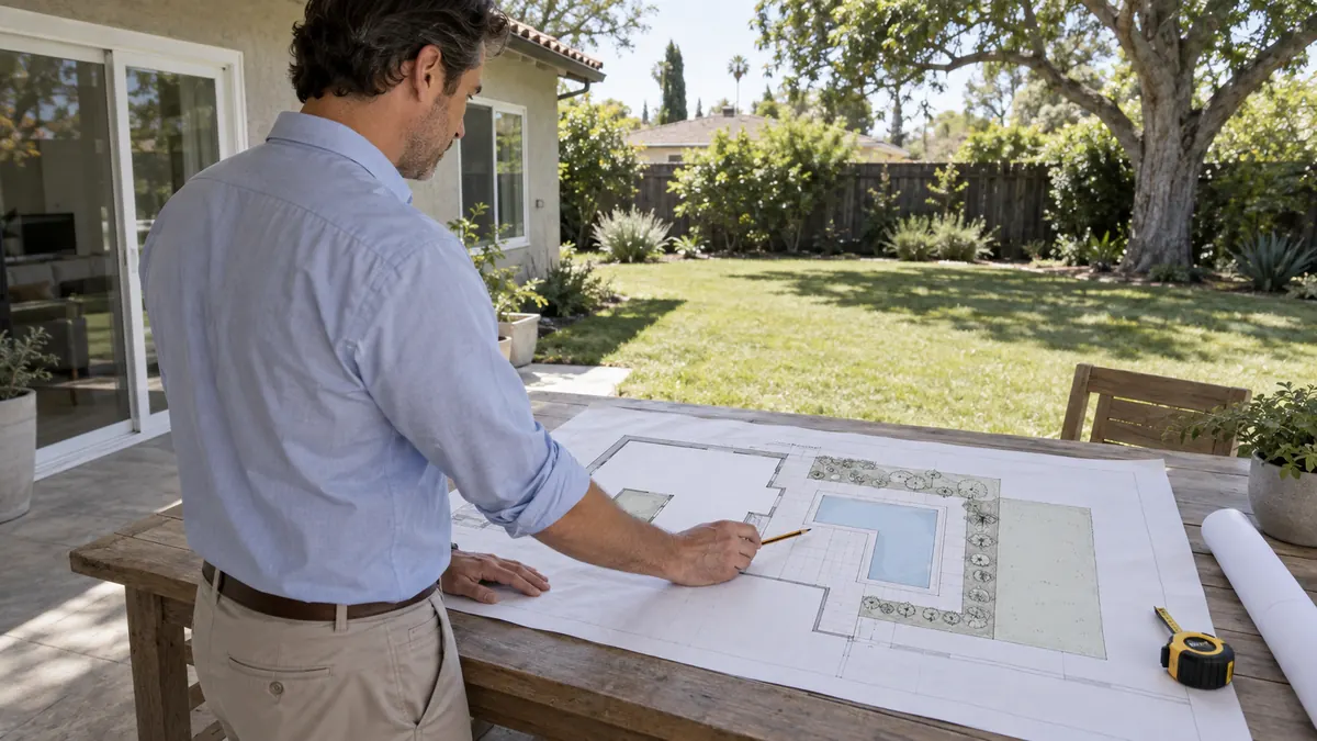 Custom pool design being reviewed for a residential property