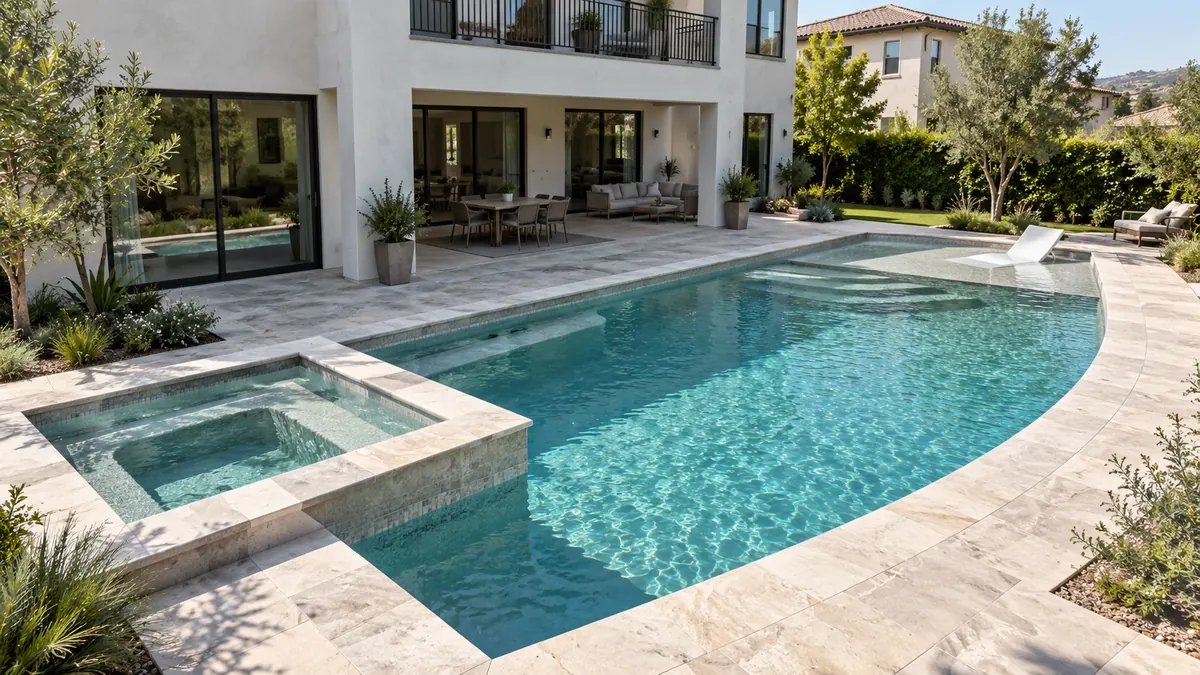 Custom pool with attached spa and tanning ledge