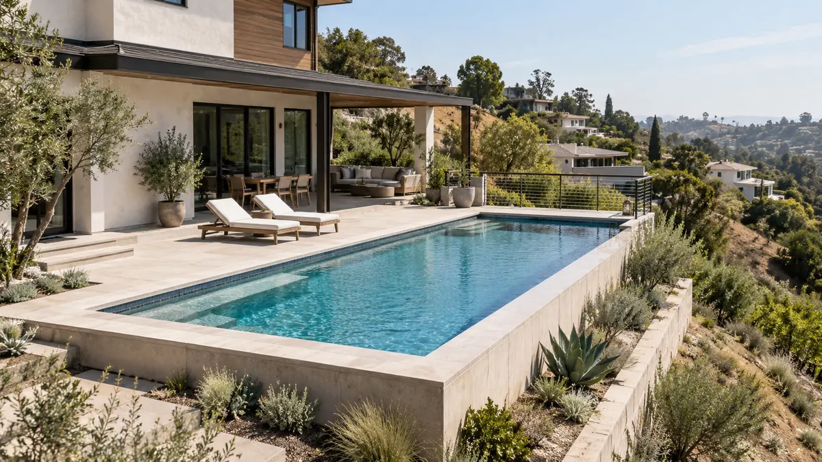 Hillside pool integrated with a sloped residential property