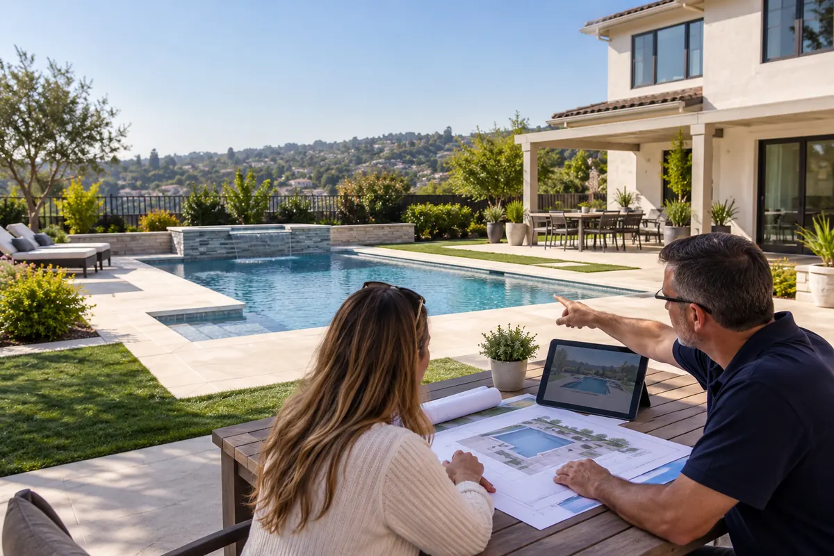 In-ground pool layout being planned for a residential backyard