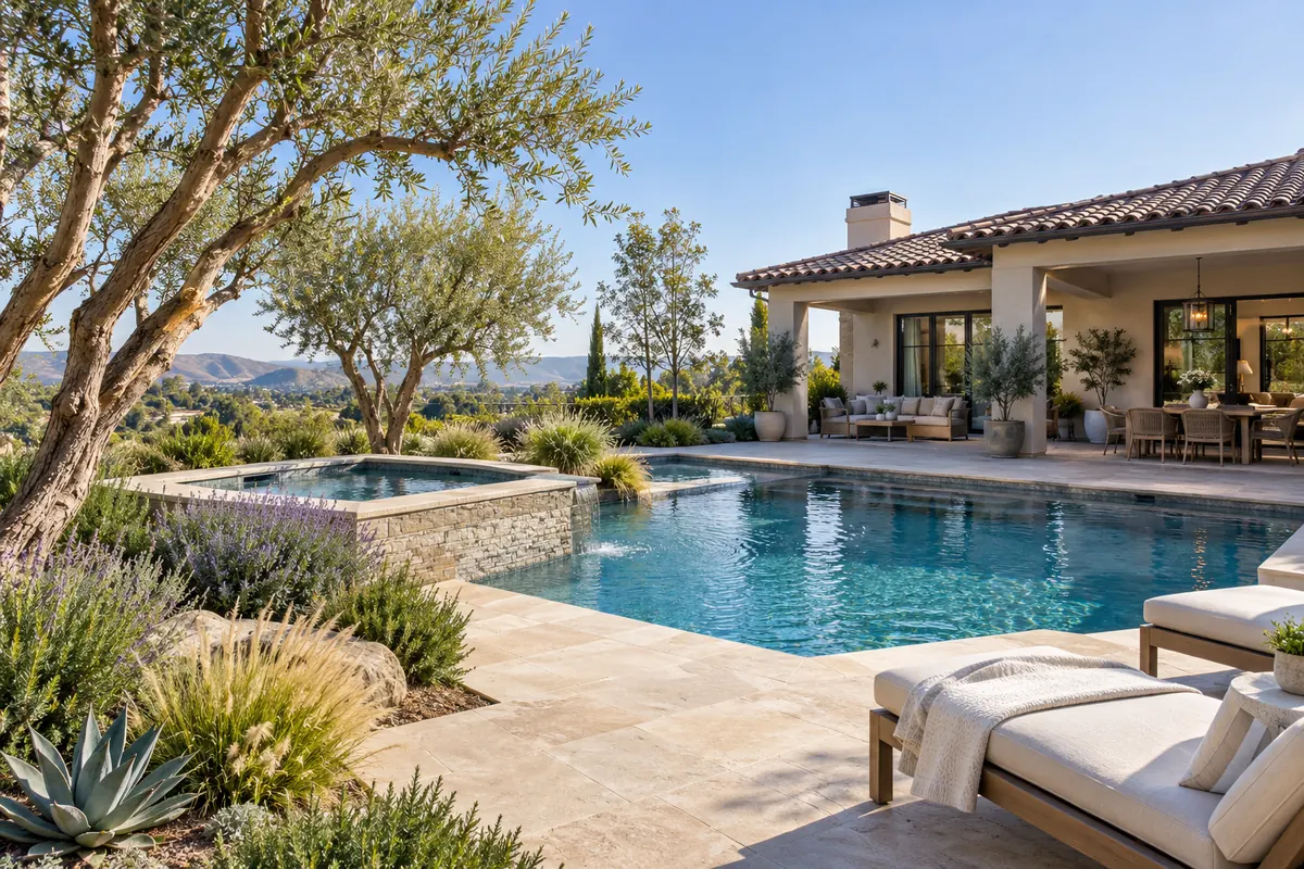 Pool spa with integrated privacy landscaping