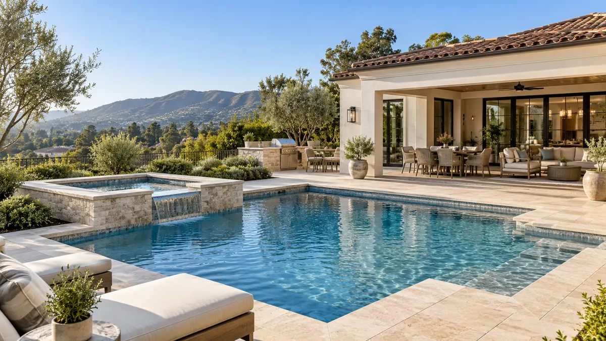 Raised spa beside a custom residential pool