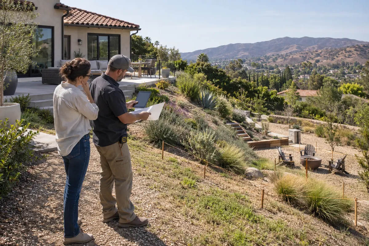 Retaining wall planning for a sloped Southern California backyard